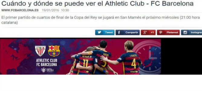 La web del Barça anuncia los partidos ‘en hora catalana’
