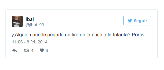Condenan a un proetarra por pedir en Twitter que peguen ‘un tiro’ a la Infanta