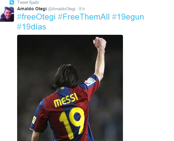 Otegi usa una foto de Messi para indicar lo que resta para su excarcelación