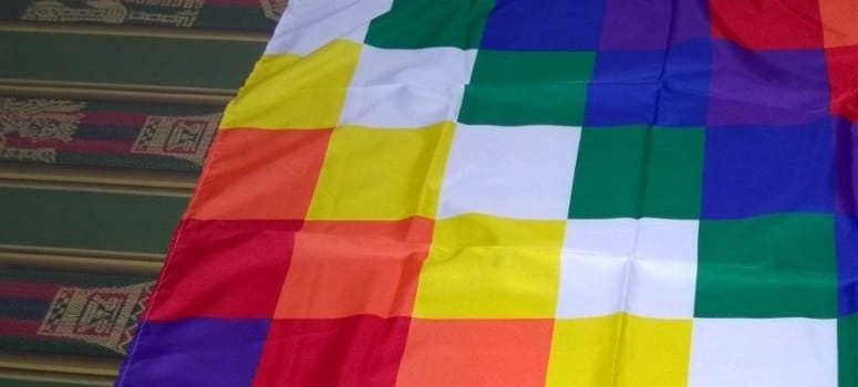 La Junta de Centro de Madrid coloca una bandera indígena para el 12O