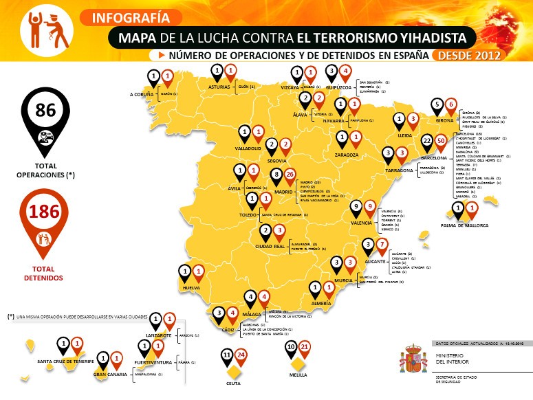 Mapa del yihadismo en España desde 2012