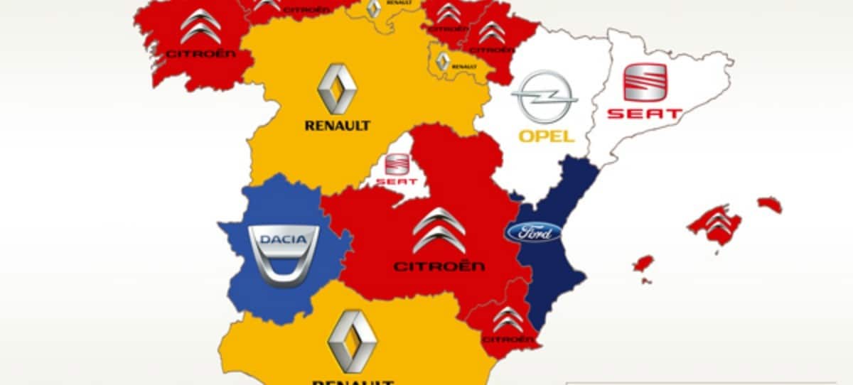 Mapa de las marcas de coche más vendidas por CCAA