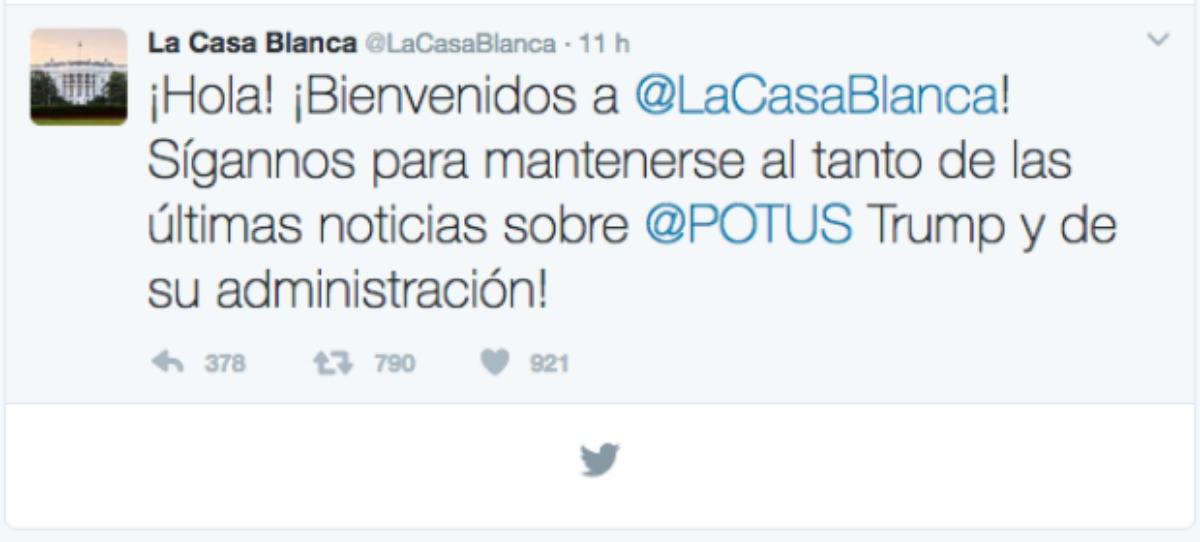 La Casa Blanca envía su primer tuit en español