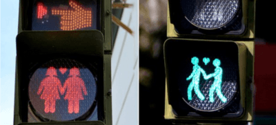 San Fernando instala semáforos con parejas gais de la mano