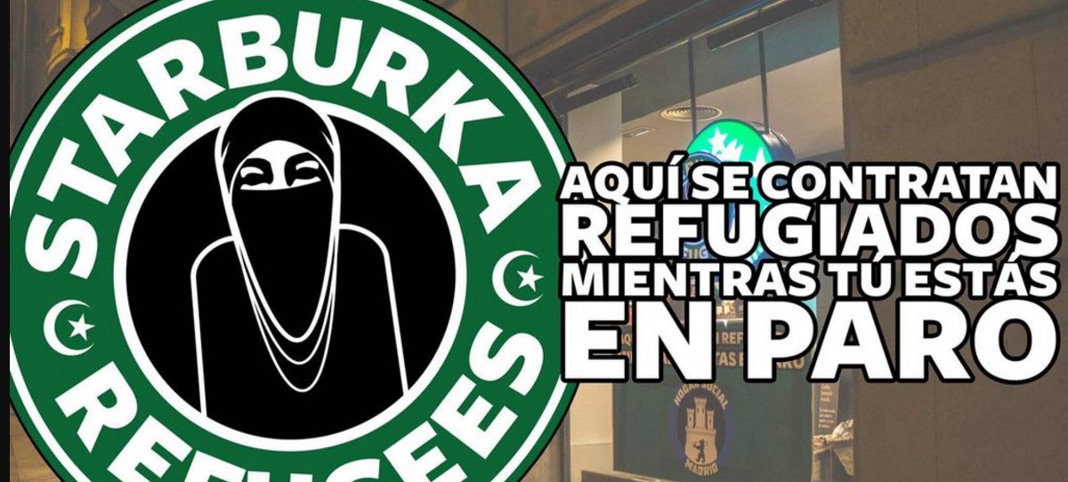 Hogar Social pega carteles con burkas en los Starbucks de Madrid