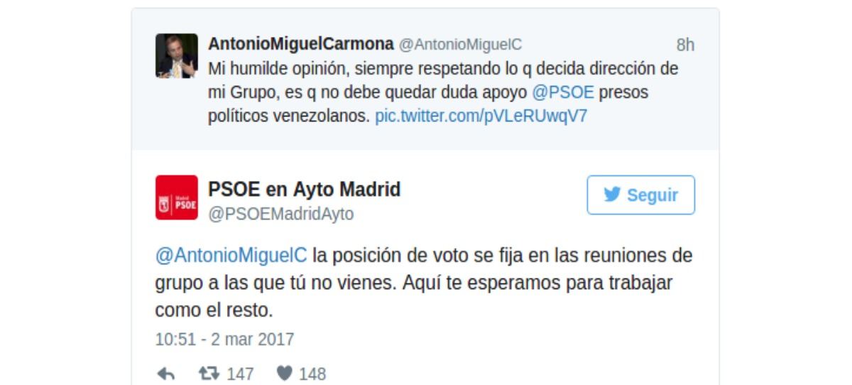 La batalla de acusaciones en Twitter entre Carmona y el PSOE