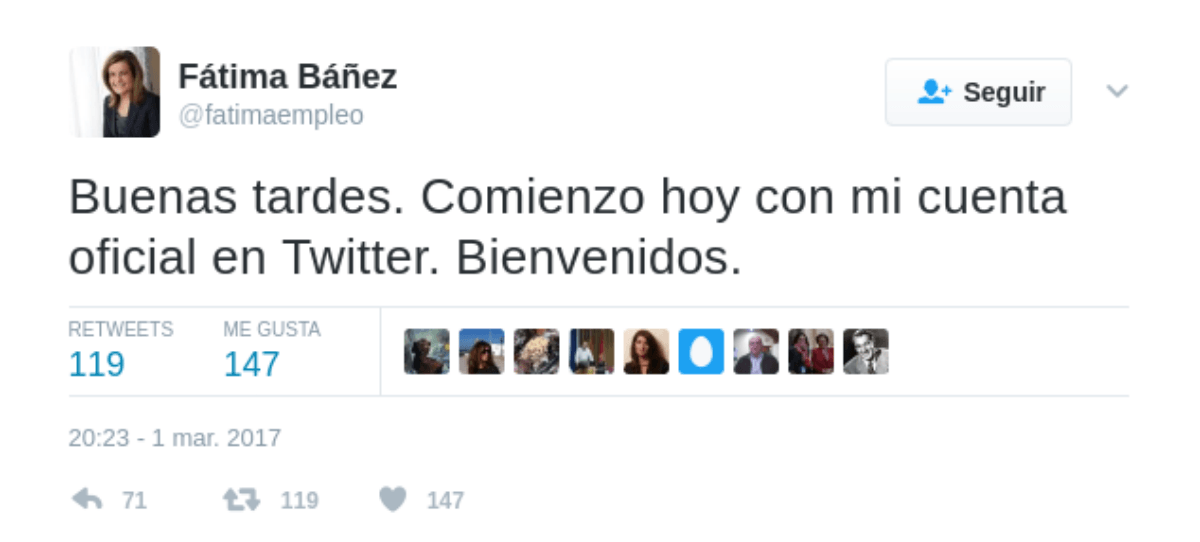 Fátima Báñez vuelve a Twitter
