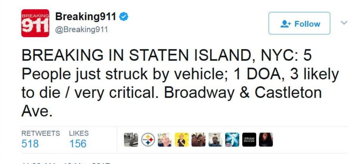 Un accidente parecido al de Times Square ocurre en Staten Island