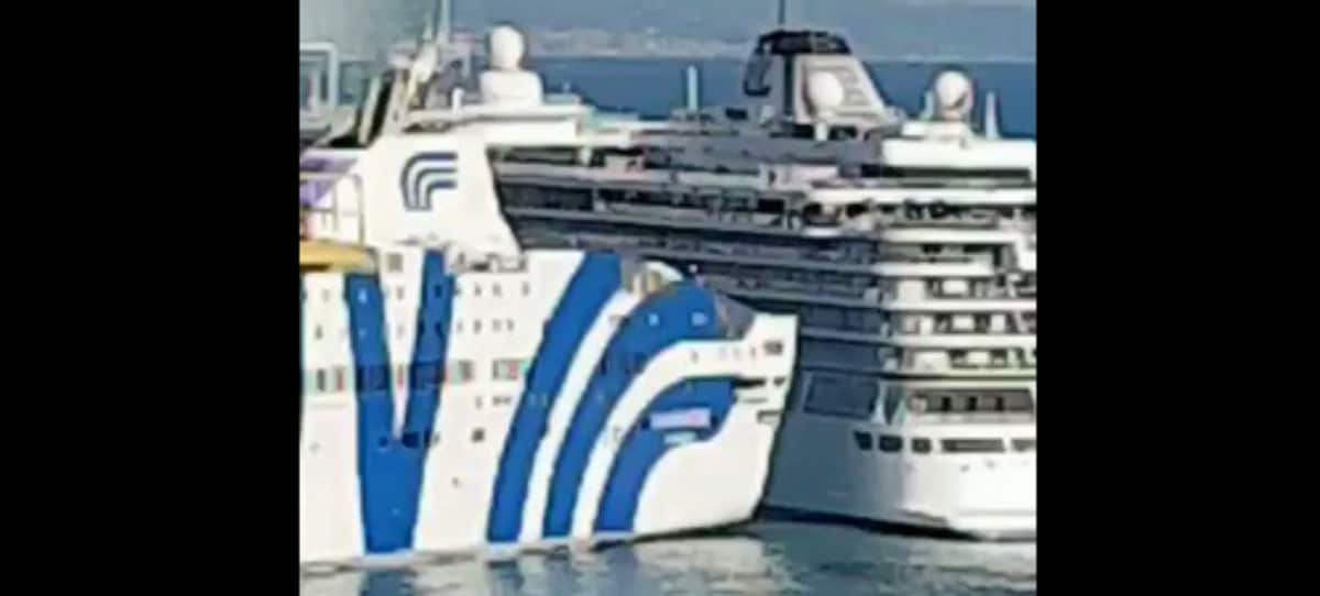 Uno ferry colisiona con un crucero atracado en el Puerto de Barcelona