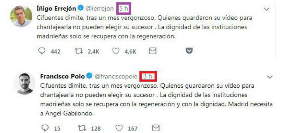 El responsable de Innovación del PSOE copia íntegro un tuit de Errejón sobre Cifuentes