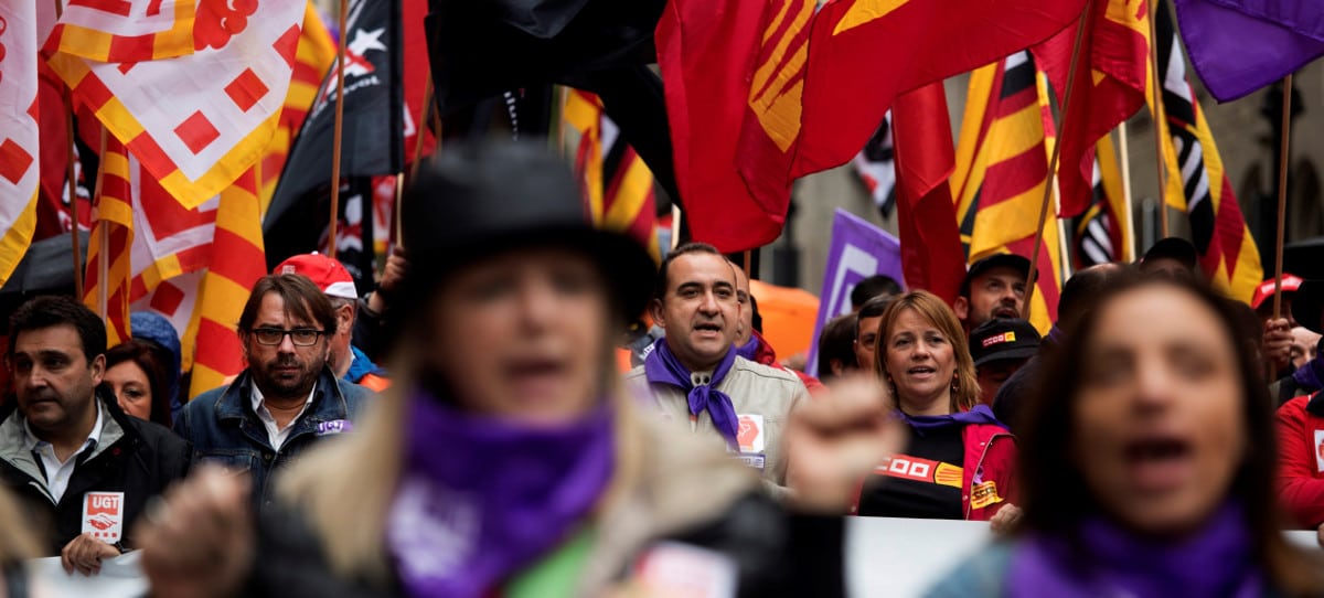 CC OO y UGT en Cataluña reivindican soflamas separatistas el 1-M