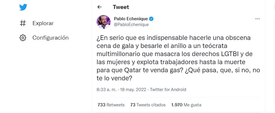 Los socios de Sánchez cargan contra el emir de Catar y su inversión de 4.720 millones de euros en España