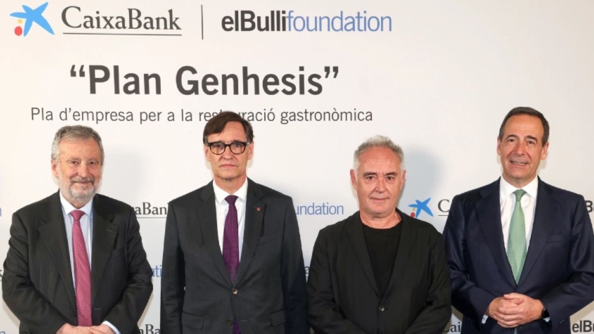 Salvador Illa, Tomás Muniesa, Gonzalo Gortázar y Ferran Adrià presentan ‘Plan GENHESIS’, la nueva guía de CaixaBank y elBullifoundation para impulsar negocios de restauración